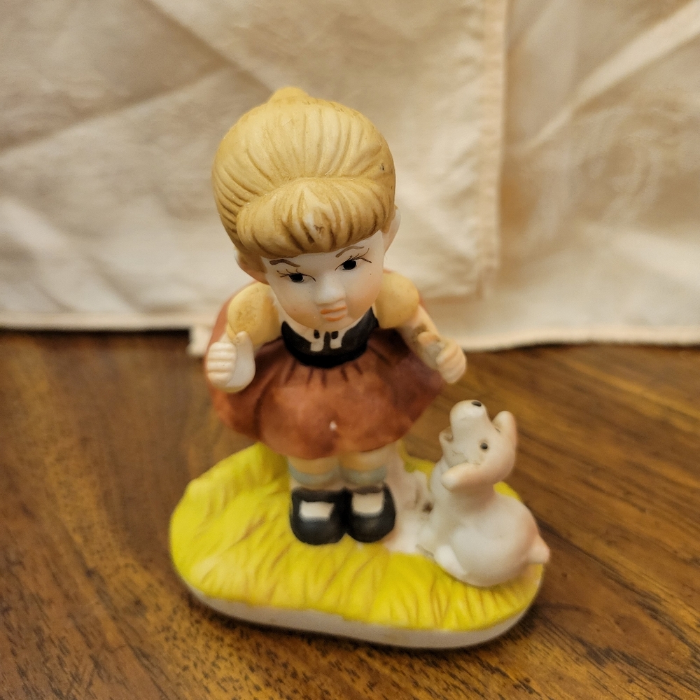 Ceramic Girl & Puppy Figurine Living Room Coffee Table Decor